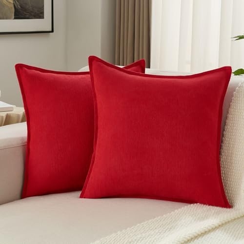 FUTEI Pack of 2 Chenille Throw Pillow Covers 24x24 Inch, Red by FUTEI