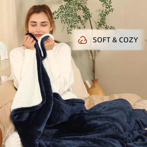 ESTINGO Heated Throw Blanket Electric Blanket, 50"x60" Heating Blanket with 5 Heating Levels & 4 Hours Auto Off, Reversible Flannel Sherpa Electric Throw Blanket with OverHeat Protection, Navy Blue - Image 3