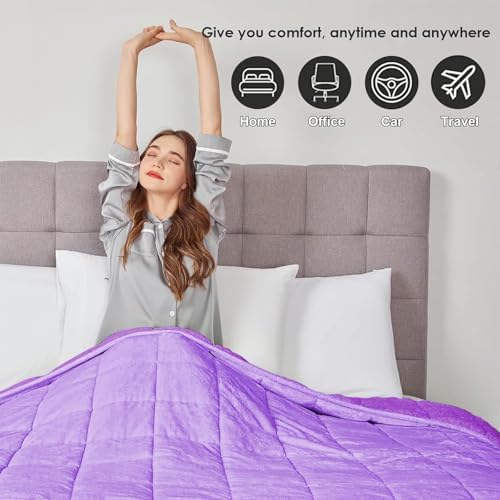 yescool Weighted Blanket for Adults (15 lbs, 60" x 80", Lavender) Heavy Blanket for Sleeping Perfect for 140-160 lbs, Queen Size Breathable Blanket with Premium Glass Bead, Machine Washable - Image 4