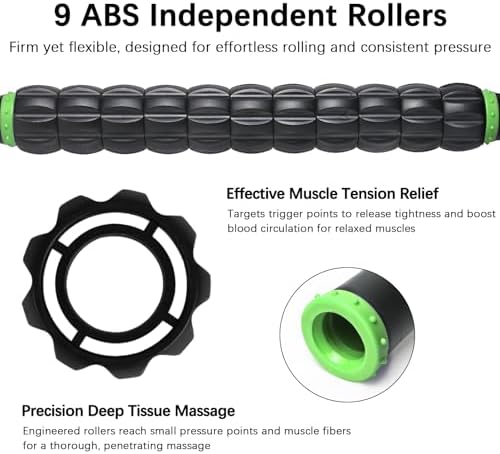 Muscle Roller Massage Roller Stick- Deep Tissue Fascia Blaster for Myofascial Pain Relief, Lymphatic Drainage & Body Sculpting, Handheld Physical Therapy & Recovery Tool (Green Black) - Image 3