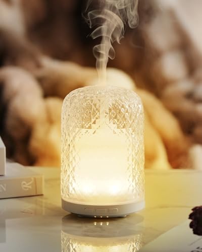 Essential Oil Diffuser - 2.4 MHz Ultrasonic Glass Diffuser with Pulse/Continuous Mist & 3 Night Light Modes, Waterless Auto-Off, Silent Aromatherapy Diffuser for Home, Office, Gifting & Home Decor by ONABOVIVA