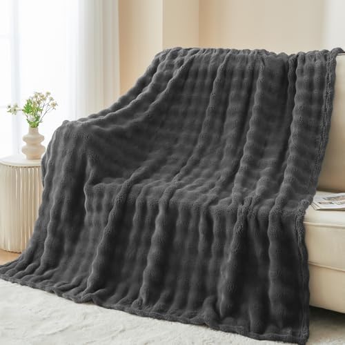 NEWCOSPLAY 3D Bubble Flannel Throw Blanket for Couch Dark Grey, 50"×60" by NEWCOSPLAY