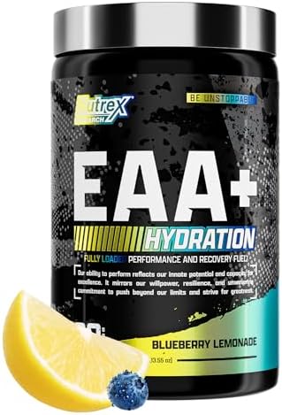 Nutrex Research EAA Hydration | EAAs + BCAA Powder | Muscle Recovery, Strength, Muscle Building, Endurance | 8G Essential Amino Acids + Electrolytes | Blueberry Lemonade 30 Servings by NutrexResearch