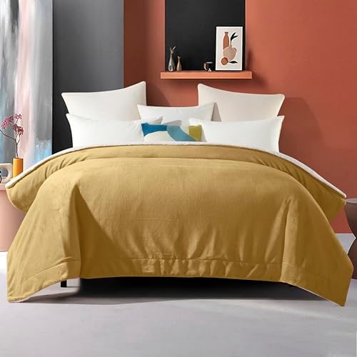 Elegant Comfort Ultra Soft Reversible Flannel Sherpa Blanket - Cozy Silky Fleece Throw for Couch, Bed - Plush Fuzzy Warm Winter Blanket for Gift, Twin, Gold - Image 4