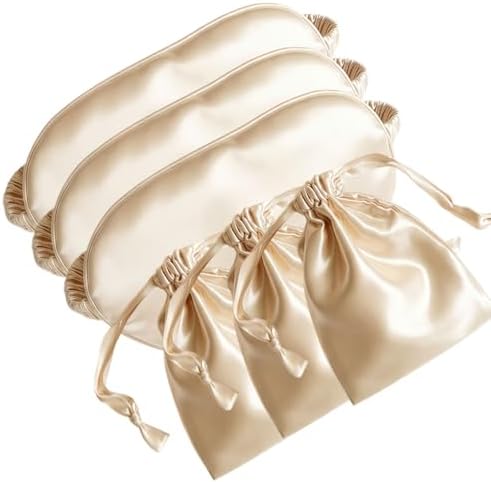 [3 Pack] QSYW Sleep Masks, Satin Eye Mask for Sleeping - Silky Eye Masks Bulk with Storage Bag & Elastic Strap,Beige by QSYW