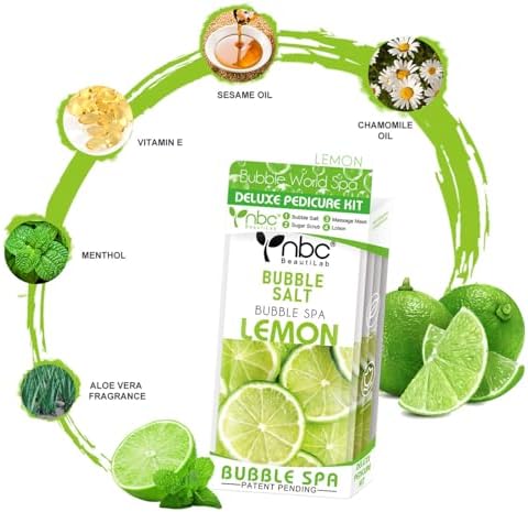 Pedicure Kit Foot Soak Set: Bubble Salt, Sugar Scrub, Massage Mask, Massage Lotion in a Box, 4 Step Foot Spa Kit for Dry Feet,Tired Feet（1 Set Lemon) - Image 5