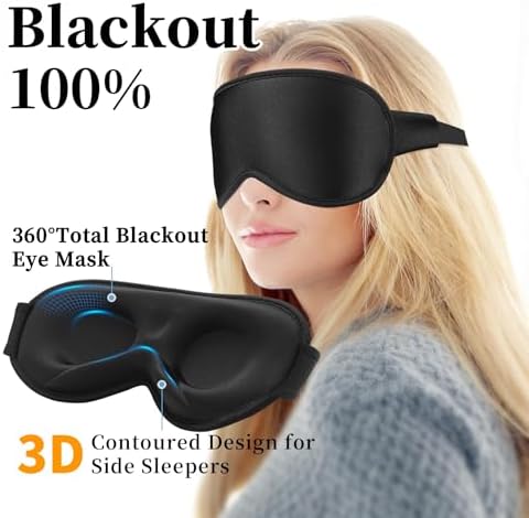 3D Sleep Mask for Men&Women, 2 Pack Contour Eye Masks for Sleep, Side Sleeping Mask for Men&Women, Blackout Eye Mask for Sleeping Eye Mask, Airplane Travel Essentials for Men, Meditation Black & Black - Image 2