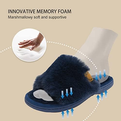 Onmygogo Indoor Slippers for Women Open Toe with Memory Foam, Soft Faux Fur Nonslip House Slippers - Image 5