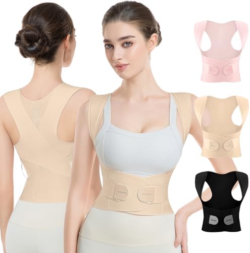 babaka Posture Corrector for Women, Invisible Lightweight Adjustable Back Brace for Upper and Lower Back Pain Relief, Hunchback, Hump, Scoliosis, Thoracic, Spine Corrector Under Clothes (Beige, Medium, Waist: 29''-35'') by babaka