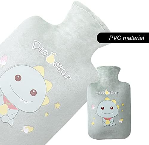 Hot Water Bottle with Cute Plush Cover - 1L PVC Hot Water Bag for Pain Relief, Menstrual Cramps, Period Pain - Cartoon Heat Therapy Hot Cold Pack for Back, Neck, Stomach - Portable Bed Warmer (Gray) - Image 3