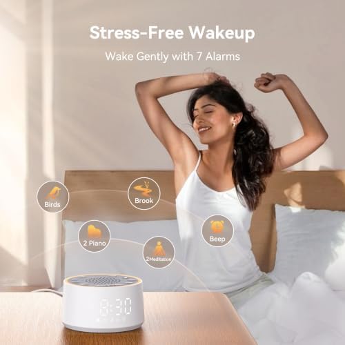 Dreamegg Sound Machine with Nursery Lamp - Sound Machine Baby, Soothing Sounds, Timer, Memory Function, 10 Colour Night Light, White Noise Machine Alarm Clock for Newborn Baby Registry Gift, White - Image 4