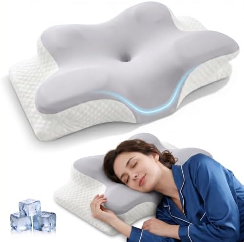 Cervical Pillow for Neck Pain Relief, Orthopedic Memory Foam Pillow with Cooling Cover, Contour Ergonomic Support for Side Back Stomach Sleepers (Grey) by StyleComfortforEveryHome