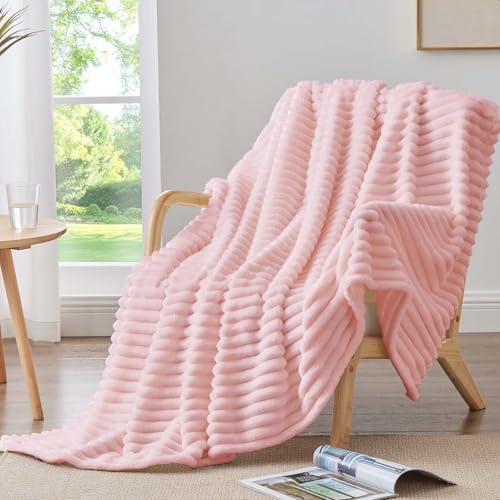 BEDELITE Ribbed Twin Blanket for Couch & Bed, Pink, 60"x80" - Image 2