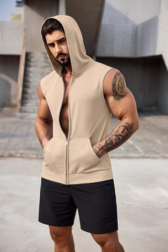 COOFANDY Men's Workout Hooded Tank Tops 2 Pack Zip Up Sleeveless Gym Shirts Muscle Cut Off T Shirt Bodybuilding Hoodies - Image 4