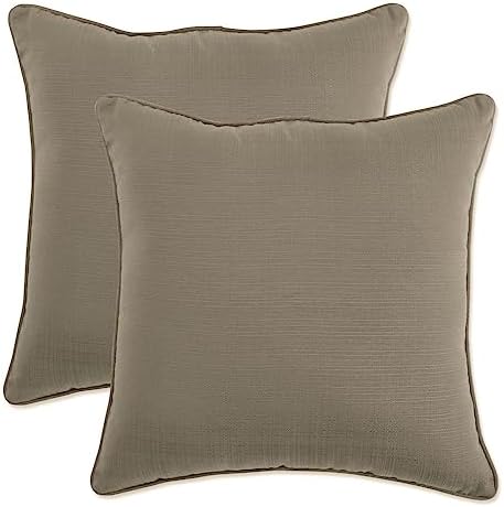 Pillow Perfect Forsyth Solid Indoor/Outdoor Throw Pillow Plush Fill, Weather and Fade Resistant, Throw - 18.5" x 18.5", Brown, 2 Count by PillowPerfect