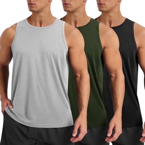 BOOJO 3 Pack Tank Tops Men - Summer Quick Dry Moisture Wicking Workout Muscle Sleeveless Shirts for Gym Beach Running by BOOJO