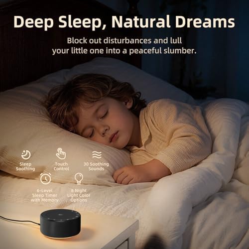 Kipcush White Noise Machine for Baby & Adults, 30 Soothing Sounds, Soft Non-Glare Nursery Lamp, 8 Color Night Lights, Memory Function (Angel V2 Black, Standard) - Image 2