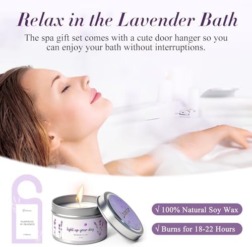 Spa Gifts for Women 7 Pcs Home Spa Kit Lavender Bath Set,Spa Gift Baskets Self Care Gifts Spa Gifts for Women Birthday,Mothers Day Basket Easter Christmas Bath Set - Image 5