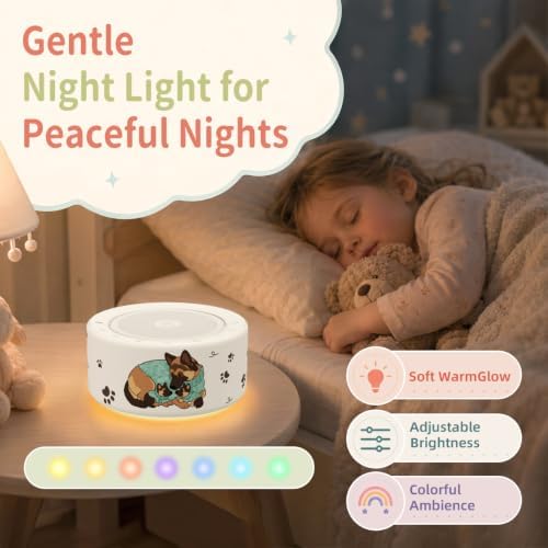 Kipcush White Noise Machine for Baby & Adults, Sleep Sound Machine with 30 Soothing Sounds, 8-Color Night Light, Memory Function, White Noise for Sleeping, Nursery, Office, Travel, Relaxation - Image 6