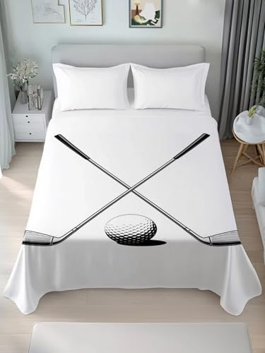 Queen Flat Sheet Golf Ball Club Flat Sheets Only Soft Breathable Microfiber Bedding Top Sheets Luxury Hotel Quality Game Sports Queen Bed Sheet for All Season Bedroom Dorm Home Decor - Image 3