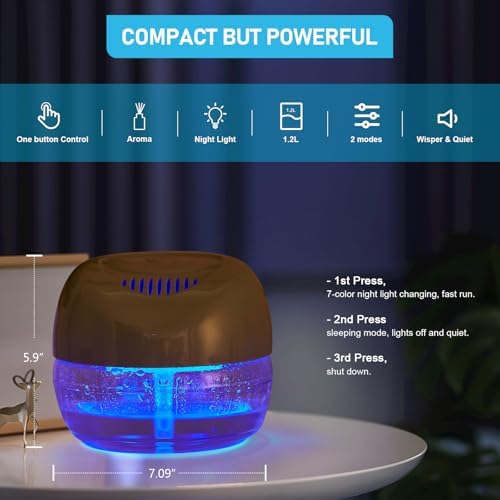 Water-Based Purifier Air Washer, Variable Speed Air Washer Aroma Diffuser with 7 Color 6 LED Night Light, Aroma Fresher Small Air Cleaner, Air Revitalizer & Freshener for Home, Office - Image 6