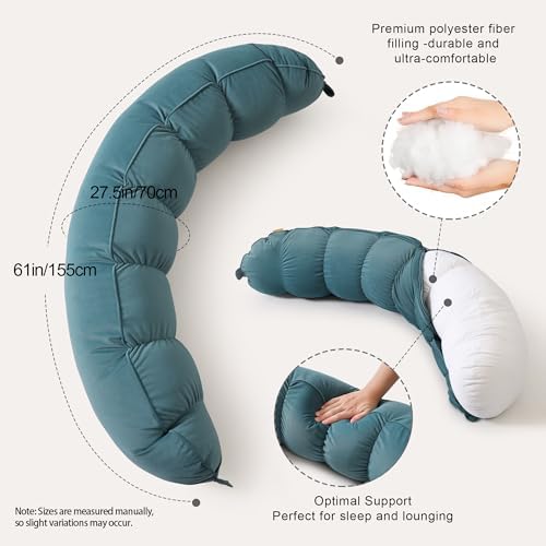Peallow(Pat. Pend) – Long Round Body Pillow for Adults, Bolster Pillow for Sleeping, Soft and Supportive Pillow for Sleeping & Lumbar Support (Slate Blue,47") - Image 3