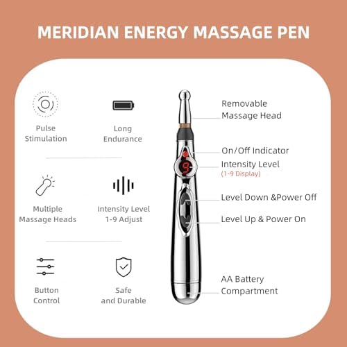 5-in-1 Massage Acupuncture Pen, Electronic Pain Relief Therapy, Meridian Energy Massager Pen Self Massage Tools Muscle Healing with Massaging Gel - Image 2