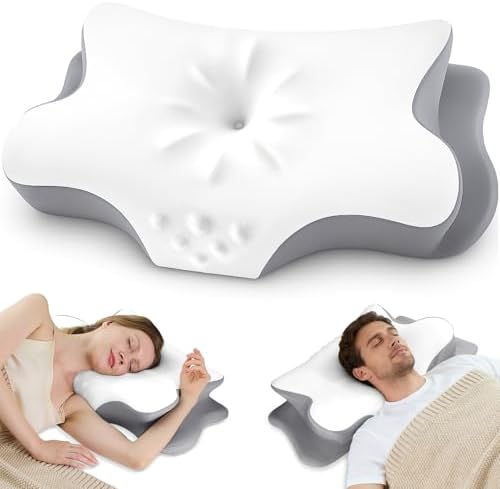 Cervical Neck Pillow for Pain Relief – Ergonomic Memory Foam Pillow for Side Sleeper Contour Orthopedic Bed Pillow for Neck Support with Cooling Cover – Ideal Christmas Birthday Gift for Women Men by VJASD