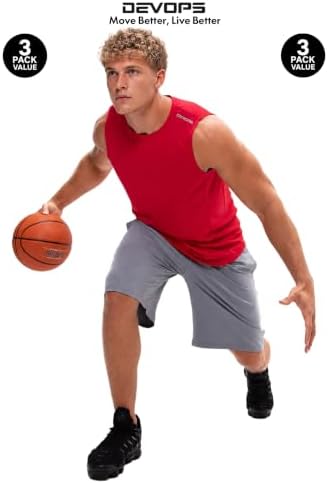 DEVOPS 3 Pack Sleeveless Men's Muscle Shirts Dry Fit Tank Top Gym - Image 7