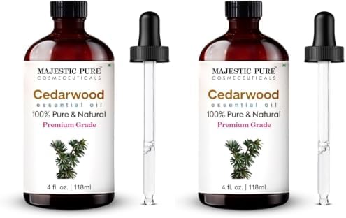 Majestic Pure Essential Oil with Glass Dropper - 100% Pure and Natural - Essential Oils for Diffuser, Aromatherapy, Soap and Candle Making, Cedarwood Essential Oil, Cedarwood Oil, 4 Fl Oz (Pack of 2) by BeautyandPersonalCare