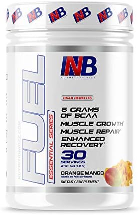 BCAA Powder, 5 Grams of BCAAs Amino Acids, Post Workout Recovery Drink for Muscle Building, Recovery, and Endurance, 30 Servings (Orange Mango) by NutritionBizz