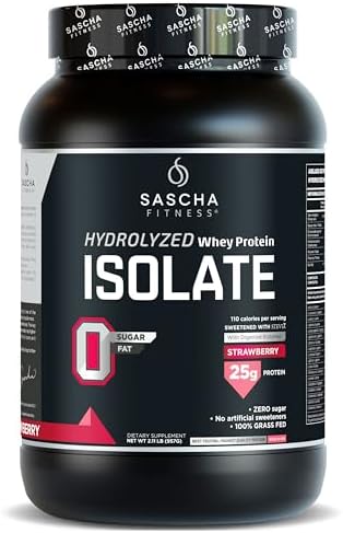 SASCHA FITNESS Hydrolyzed Whey Protein Isolate,100% Grass-Fed (2 Pounds, Strawberry) by SASCHAFITNESS