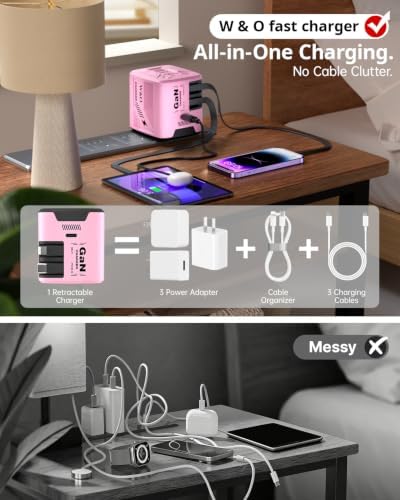 W & O 60W Gan Fast Charger Wall Plug, Built-in Retractable USB-C & L Cables - Image 2
