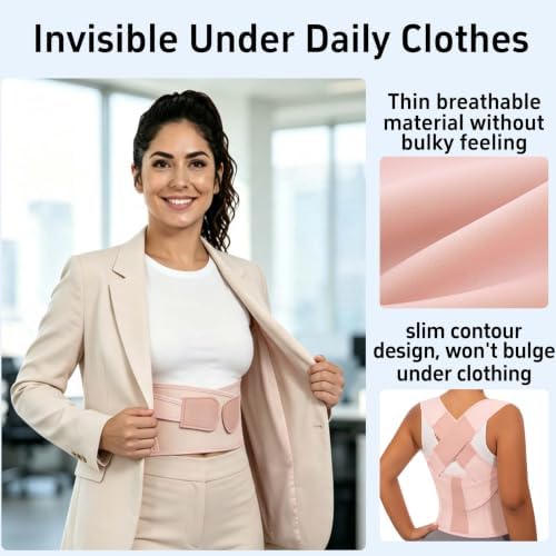 Posture Corrector for Women and Men Plus Size Full Back Support Brace Straightener Scoliosis Spine Upper Back Pain Relief Adjustable Shoulder Instant Posture Corrector with Hunchback (Pink, Large) - Image 5