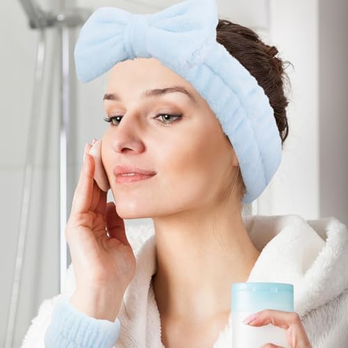 WHAVEL 6PCS Spa Headband and Wristbands Set, Face Wash Headband Wrist Bands for Washing Face Skincare Makeup Hair Band Skin Care Accessories Tools，Blue&Pink - Image 4