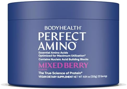 BodyHealth PerfectAmino - BCAA and EAA Powder for Pre and Post Workout - Amino Acid Energy Drink for Men and Women to Support Lean Muscle and Recovery - Mixed Berry - 20 Servings by BodyHealth