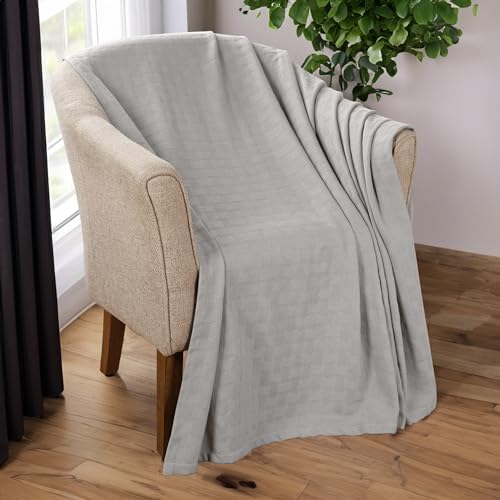 Superior Cotton Blanket Breathable All Season Comfy Bedding, Throw, Silver - Image 2