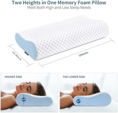 Cervical Pillow for Neck Pain Relief, Contour Memory Foam Pillows for Sleeping, Odorless Ergonomic Pillow Adjustable Orthopedic Cooling Pillow Bed Pillow Neck Support for All Sleepers (White & Blue) - Image 3