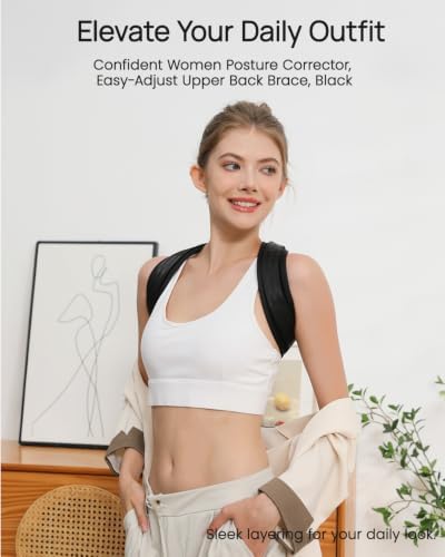 Confident Women Posture Corrector, Easy-Adjust Upper Back Brace, Black - Image 2