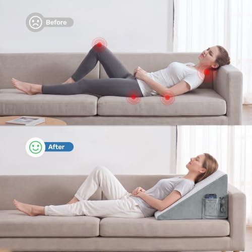 puredown® 12" Bed Wedge Pillow, Cooling Wedge Pillows for Headboard, Pillow Wedge for Nighttime Acid Reflux, Lumbar & Back Support, Leg Elevation Therapy, Snore Reduction Aid.Blue - Image 7