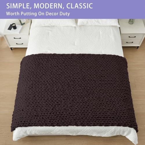 Bigacogo Chunky Knit Throw Blanket for Couch, 40x80 inches, Chocolate - Image 3