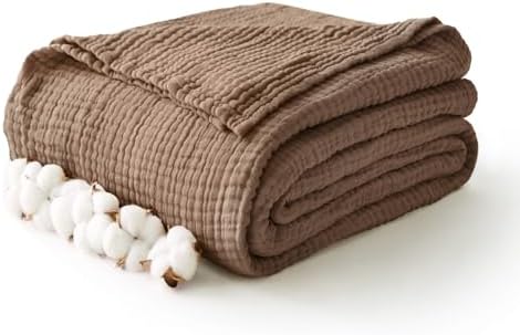 100% Cotton Muslin Blanket 40" x 40", Breathable and Lightweight Cotton Throw Blankets, Soft Cooling Summer Gauze Blanket for All Season, Tan by Kozyhvn