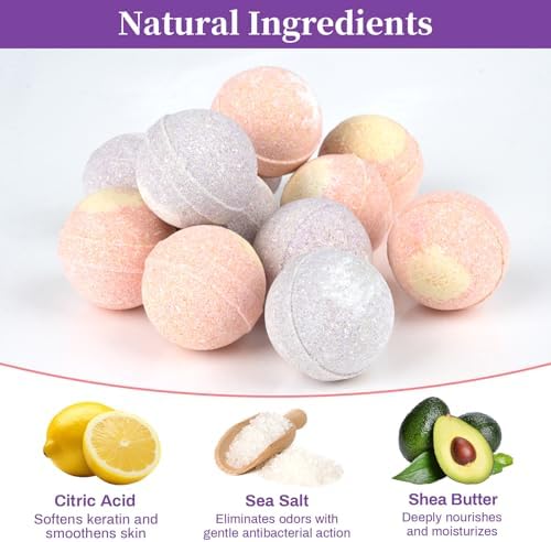 Foot Bath Bombs Gift Set - 12PCS Rose Lavender Aromatherapy Foot Soak Individually Wrapped with Sea Salt for Dry Cracked Softener Exfoliator Foot Spa Pedicure Supplies Birthday Mothers day Gift - Image 3