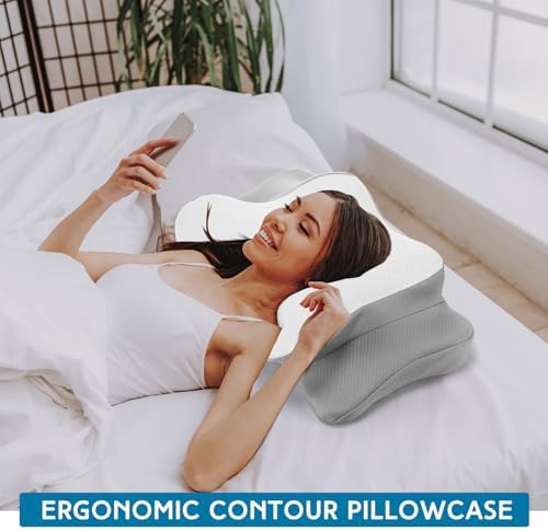 HunnmingRe Pillow Case for Cervical Neck, White,Gray, Queen Size - Image 4