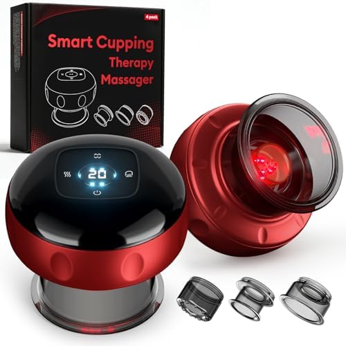 4 Pack Cupping Set, 7-in-1 Smart Cupping Therapy Massager. Red Light Cupping Therapy Set with 2 Modes for Targeted Pain Relief, Muscle Soreness,Tighter Skin,Cupping Kit with 20 Levels Suction and Heat by Cakoutanb