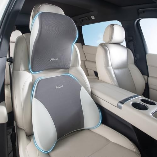 FLORICH Lumbar Support and Car Neck Pillow, Back Support and Headrest Pillow for Car Seat Driver, Memory Foam Back Neck Support Pillow and Car Seat Lumbar Support for Car Office Chair - Grey by FLORICH