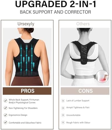 URSEXYLY Back Brace Posture Corrector for Women Breathable Posture Brace Back Adjustable Full Back Support,Upper and Lower Back Pain Relief(Medium,Black) - Image 2