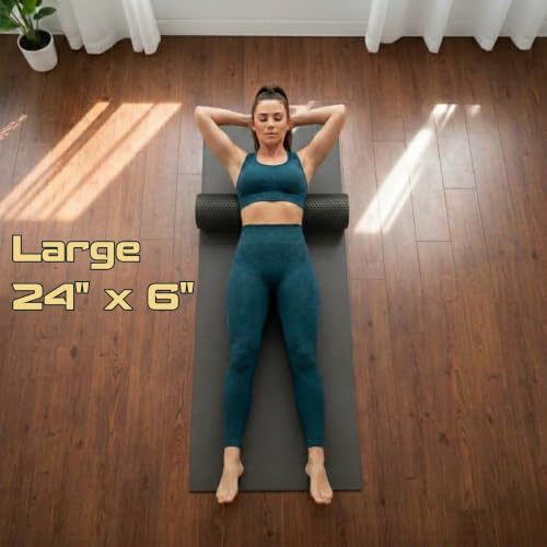 Foam Roller for Muscle Massage, Stiff Back Pain Relief, Physical Therapy, Deep Tissue, Exercise Equipment for Home Gym, Stress, Yoga, Pilates for the Fit Citizen (Black, Large 24 x 6 Inches) - Image 3