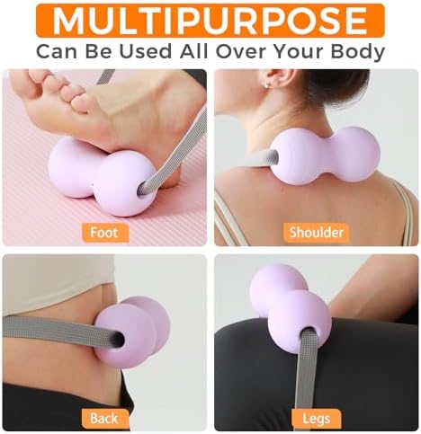 VICSKY Peanut Massage Ball with Handles & Pull Strap - Dual Trigger Point Therapy for Feet, Legs, Neck, Muscle Pain Relief, Myofascial Roller with Adjustable Strap (Pink) - Image 3