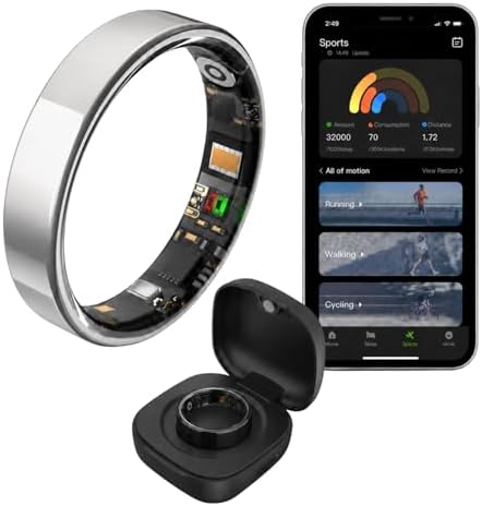 Smart Ring for Women Men, Fitness & Health Tracker with Heart Rate, Blood Oxygen, HRV, Stress, Sleep & Step Tracking, 5ATM Waterproof Smart Ring for iPhone & Android, No Subscription Fee by Unknown